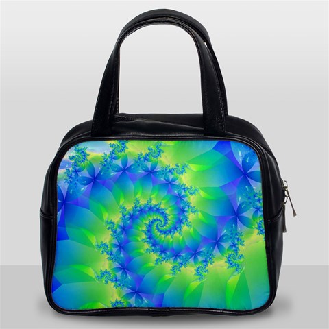 Colorful Blue and Green Spiral Fractal  Classic Handbag (Two Sides) from ArtsNow.com Front