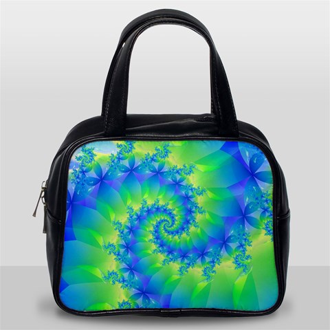 Colorful Blue and Green Spiral Fractal  Classic Handbag (Two Sides) from ArtsNow.com Back