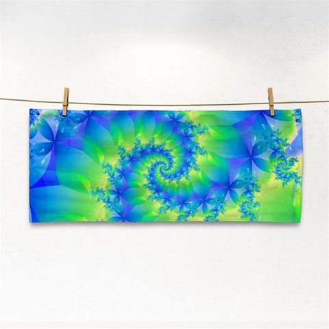 Colorful Blue and Green Spiral Fractal  Hand Towel from ArtsNow.com Front