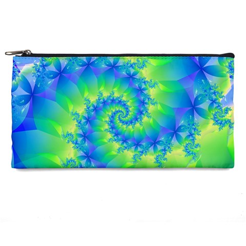 Colorful Blue and Green Spiral Fractal  Pencil Case from ArtsNow.com Front