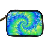 Colorful Blue and Green Spiral Fractal  Digital Camera Leather Case