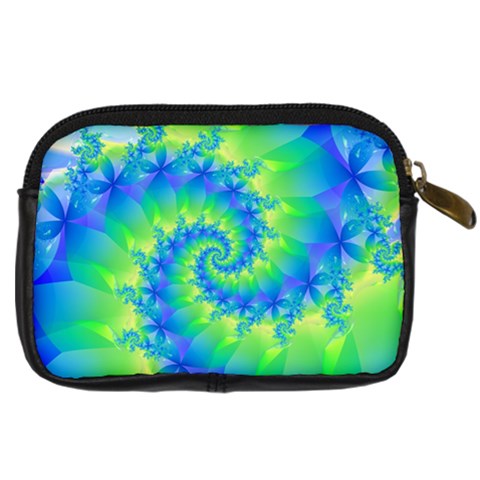 Colorful Blue and Green Spiral Fractal  Digital Camera Leather Case from ArtsNow.com Back