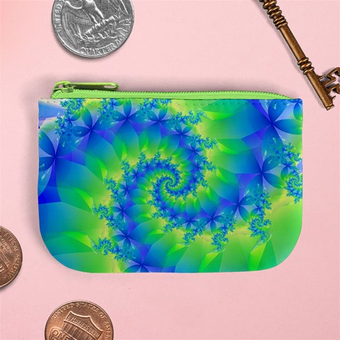 Colorful Blue and Green Spiral Fractal  Mini Coin Purse from ArtsNow.com Front