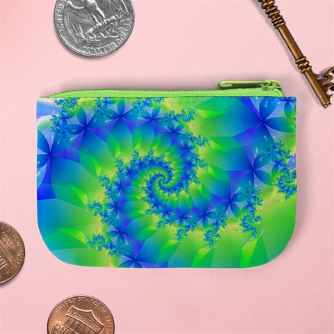 Colorful Blue and Green Spiral Fractal  Mini Coin Purse from ArtsNow.com Back