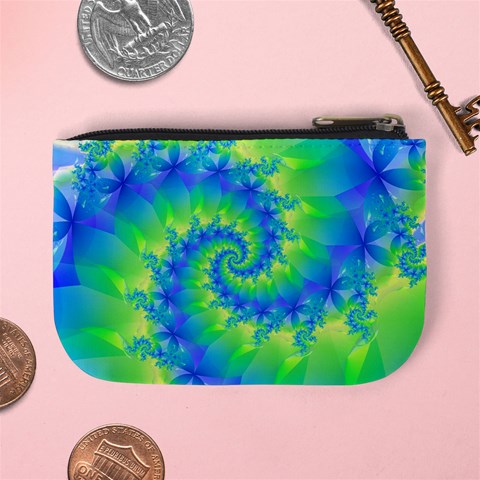 Colorful Blue and Green Spiral Fractal  Mini Coin Purse from ArtsNow.com Back