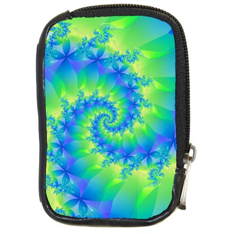 Colorful Blue and Green Spiral Fractal  Compact Camera Leather Case from ArtsNow.com Front