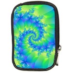 Colorful Blue and Green Spiral Fractal  Compact Camera Leather Case