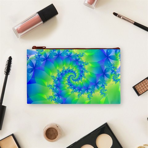 Colorful Blue and Green Spiral Fractal  Cosmetic Bag (Small) from ArtsNow.com Front