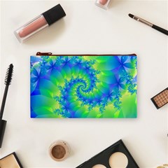 Colorful Blue and Green Spiral Fractal  Cosmetic Bag (Small) from ArtsNow.com Front