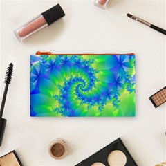 Colorful Blue and Green Spiral Fractal  Cosmetic Bag (Small) from ArtsNow.com Front