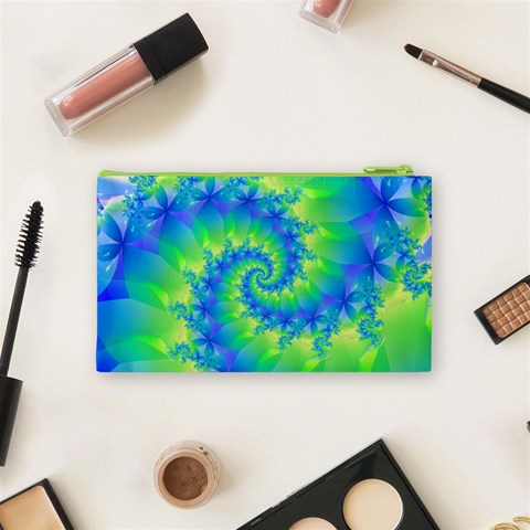 Colorful Blue and Green Spiral Fractal  Cosmetic Bag (Small) from ArtsNow.com Back