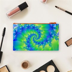 Colorful Blue and Green Spiral Fractal  Cosmetic Bag (Small) from ArtsNow.com Back