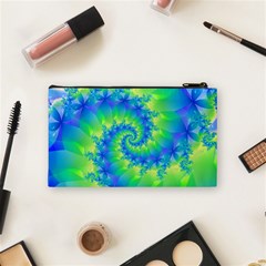 Colorful Blue and Green Spiral Fractal  Cosmetic Bag (Small) from ArtsNow.com Back