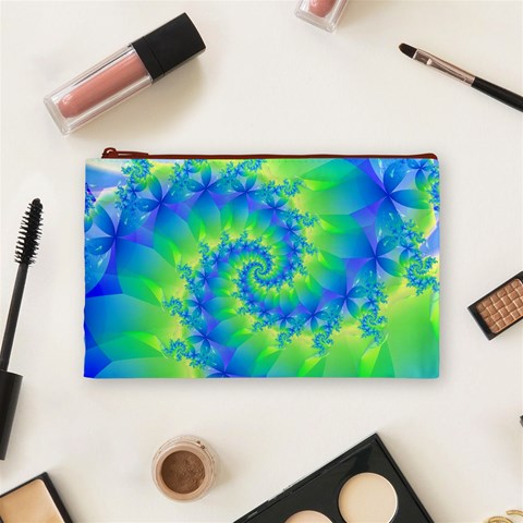 Colorful Blue and Green Spiral Fractal  Cosmetic Bag (Medium) from ArtsNow.com Front