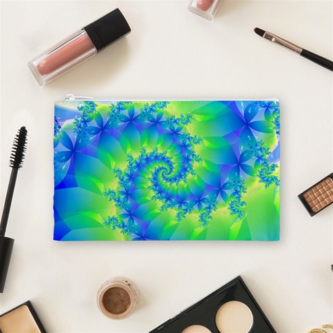 Colorful Blue and Green Spiral Fractal  Cosmetic Bag (Medium) from ArtsNow.com Front