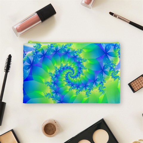 Colorful Blue and Green Spiral Fractal  Cosmetic Bag (Medium) from ArtsNow.com Front