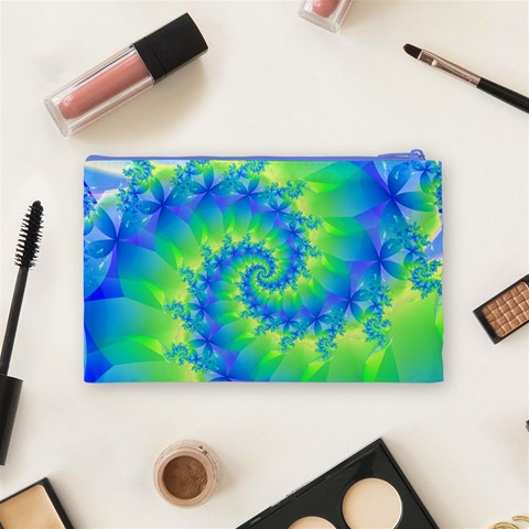 Colorful Blue and Green Spiral Fractal  Cosmetic Bag (Medium) from ArtsNow.com Back