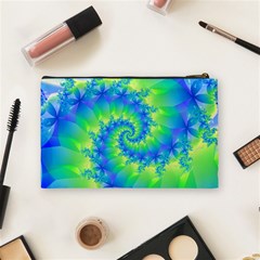 Colorful Blue and Green Spiral Fractal  Cosmetic Bag (Medium) from ArtsNow.com Back