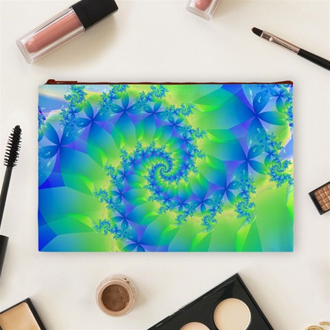 Colorful Blue and Green Spiral Fractal  Cosmetic Bag (Large) from ArtsNow.com Front