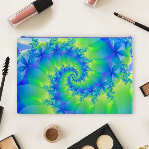 Colorful Blue and Green Spiral Fractal  Cosmetic Bag (Large) from ArtsNow.com Front