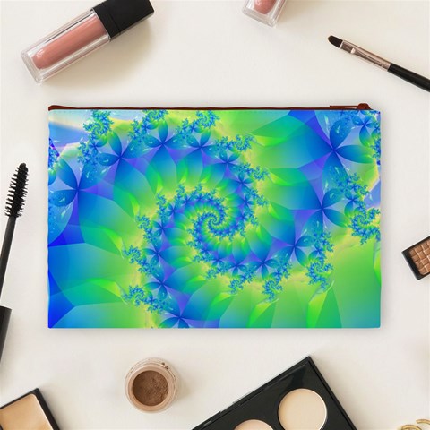 Colorful Blue and Green Spiral Fractal  Cosmetic Bag (Large) from ArtsNow.com Back