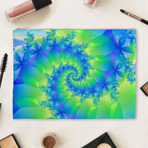 Colorful Blue and Green Spiral Fractal  Cosmetic Bag (XL) from ArtsNow.com Front