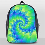 Colorful Blue and Green Spiral Fractal  School Bag (Large)