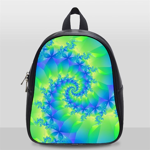 Colorful Blue and Green Spiral Fractal  School Bag (Small) from ArtsNow.com Front