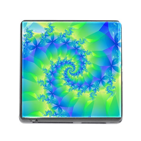 Colorful Blue and Green Spiral Fractal  Memory Card Reader (Square) from ArtsNow.com Front