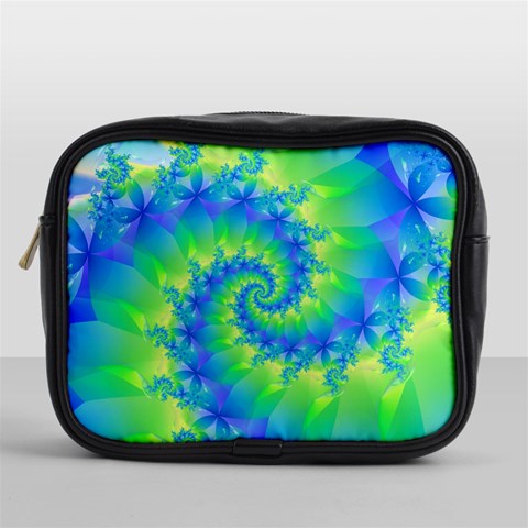 Colorful Blue and Green Spiral Fractal  Mini Toiletries Bag (One Side) from ArtsNow.com Front