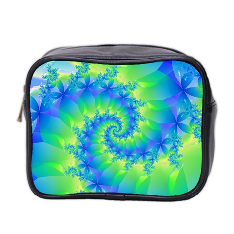 Colorful Blue and Green Spiral Fractal  Mini Toiletries Bag (Two Sides) from ArtsNow.com Front