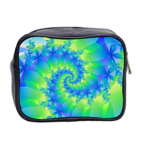 Colorful Blue and Green Spiral Fractal  Mini Toiletries Bag (Two Sides) from ArtsNow.com Back