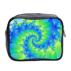 Colorful Blue and Green Spiral Fractal  Mini Toiletries Bag (Two Sides) from ArtsNow.com Back