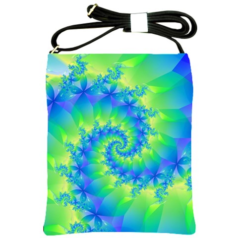 Colorful Blue and Green Spiral Fractal  Shoulder Sling Bag from ArtsNow.com Front