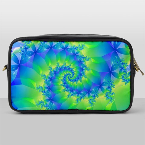 Colorful Blue and Green Spiral Fractal  Toiletries Bag (One Side) from ArtsNow.com Front