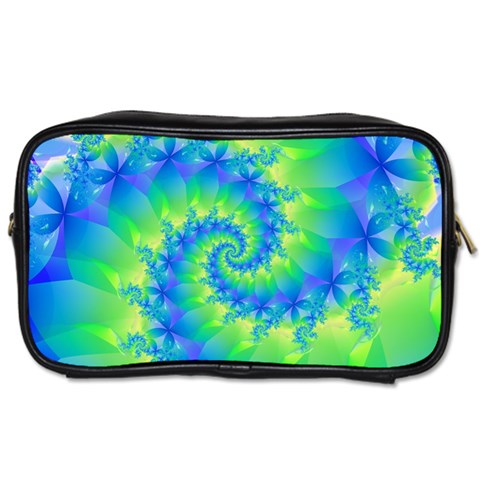 Colorful Blue and Green Spiral Fractal  Toiletries Bag (Two Sides) from ArtsNow.com Front