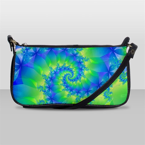 Colorful Blue and Green Spiral Fractal  Shoulder Clutch Bag from ArtsNow.com Front