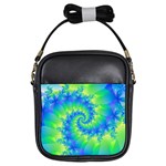 Colorful Blue and Green Spiral Fractal  Girls Sling Bag