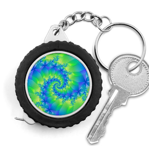 Colorful Blue and Green Spiral Fractal  Measuring Tape from ArtsNow.com Front