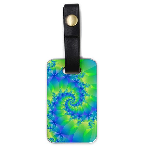 Colorful Blue and Green Spiral Fractal  Luggage Tag (one side) from ArtsNow.com Front