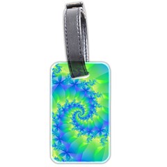 Colorful Blue and Green Spiral Fractal  Luggage Tag (two sides) from ArtsNow.com Front