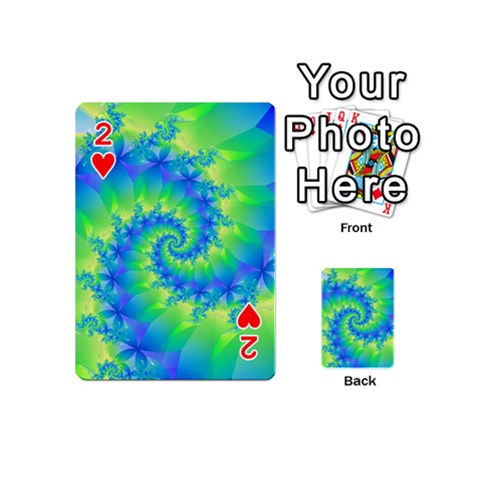 Colorful Blue and Green Spiral Fractal  Playing Cards 54 (Mini) from ArtsNow.com Front - Heart2