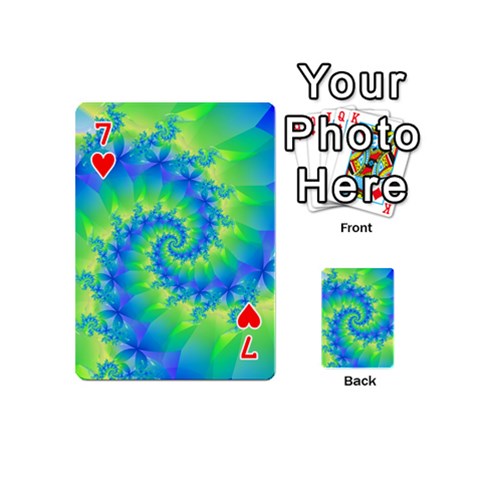 Colorful Blue and Green Spiral Fractal  Playing Cards 54 (Mini) from ArtsNow.com Front - Heart7