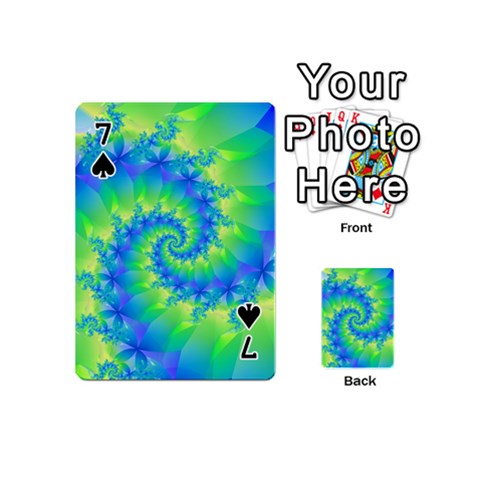 Colorful Blue and Green Spiral Fractal  Playing Cards 54 (Mini) from ArtsNow.com Front - Spade7