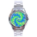 Colorful Blue and Green Spiral Fractal  Stainless Steel Analogue Watch