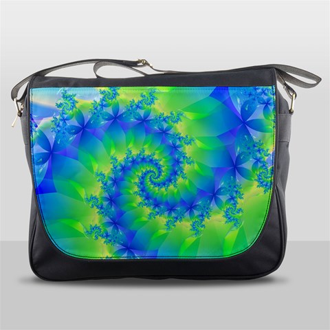 Colorful Blue and Green Spiral Fractal  Messenger Bag from ArtsNow.com Front