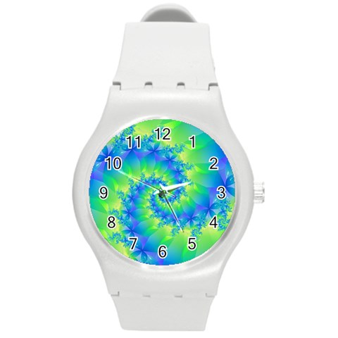 Colorful Blue and Green Spiral Fractal  Round Plastic Sport Watch (M) from ArtsNow.com Front