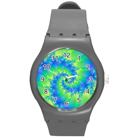 Colorful Blue and Green Spiral Fractal  Round Plastic Sport Watch (M) from ArtsNow.com Front