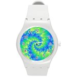 Colorful Blue and Green Spiral Fractal  Round Plastic Sport Watch (M)