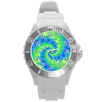 Colorful Blue and Green Spiral Fractal  Round Plastic Sport Watch (L)